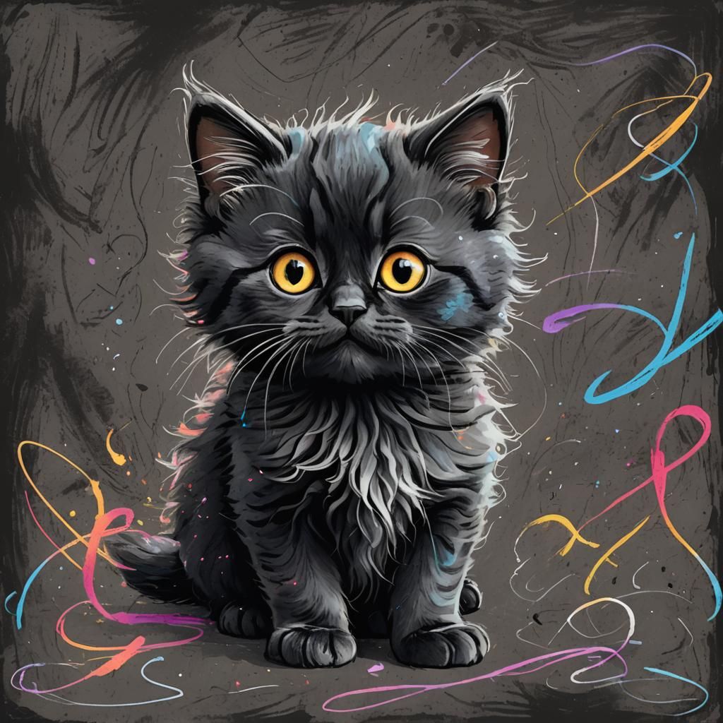 Disney-Pixar Kitten Plays with Chalk: Hand-Drawn Doodle