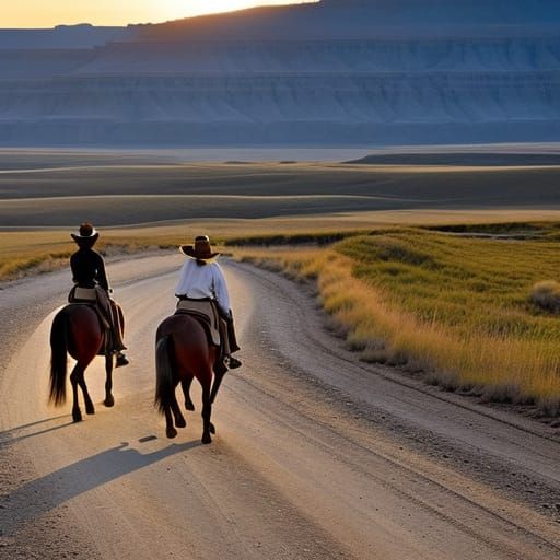 Wyoming Sunrise: Man and Woman on Horseback