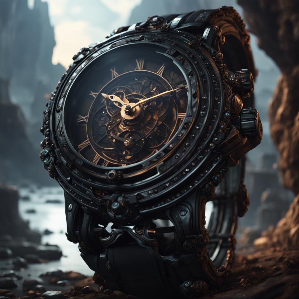 Black Crystal Watch in Detailed Matte Painting Style