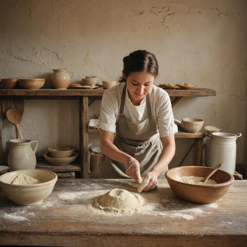 Cozy Farm Bakery: Impressionistic Baker at Work