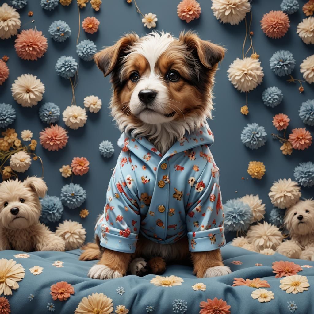 Cute Puppy in Pajamas: Detailed Matte Painting