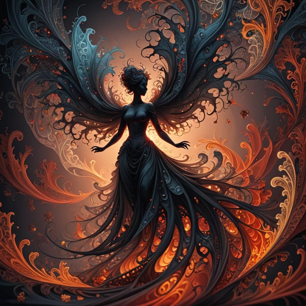 Demonic Silhouette in Hellfire Abstract