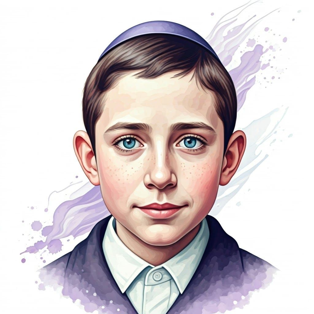 Serene Haredi Boy in Gustav Klimt Style, Double Exposure Lav...