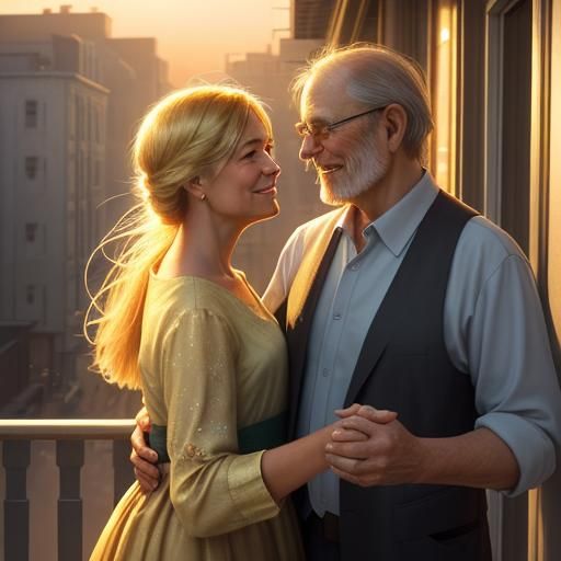 Loving Couple at Sunset in Digital Art Style