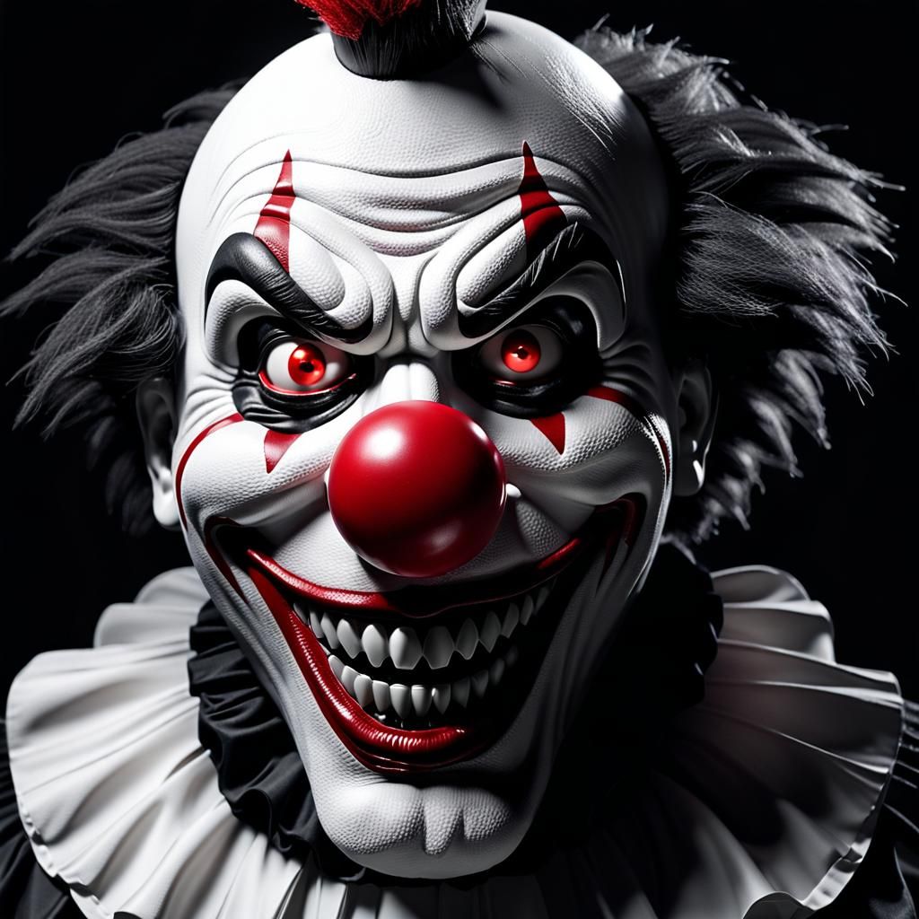 Monochrome Clown Face in Dark Fantasy Style