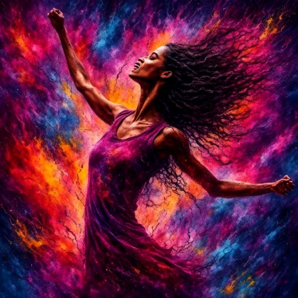 Dancing Figure Under Fireworks Display