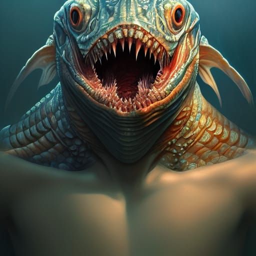 Terrifying Fish Monster Portrait in Eldritch Style