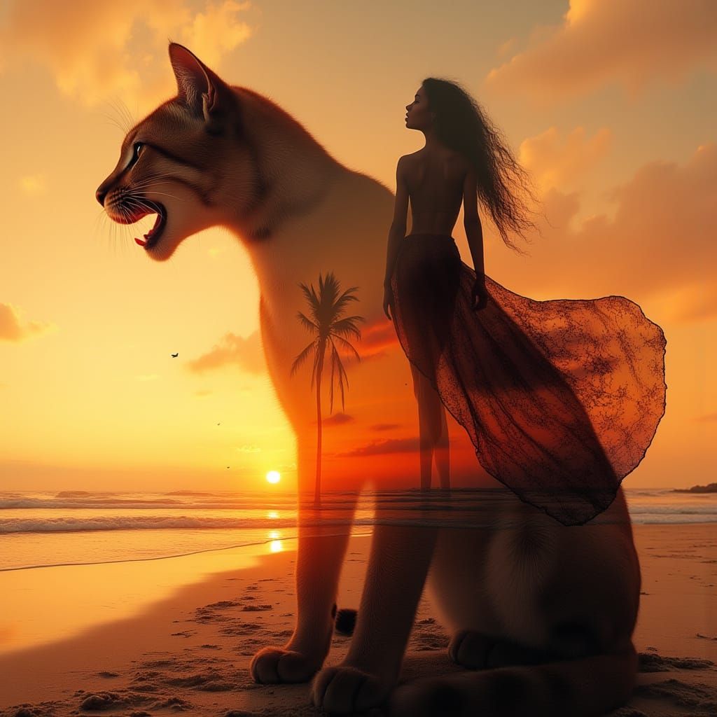 Cougar and Woman Double Exposure Art Piece