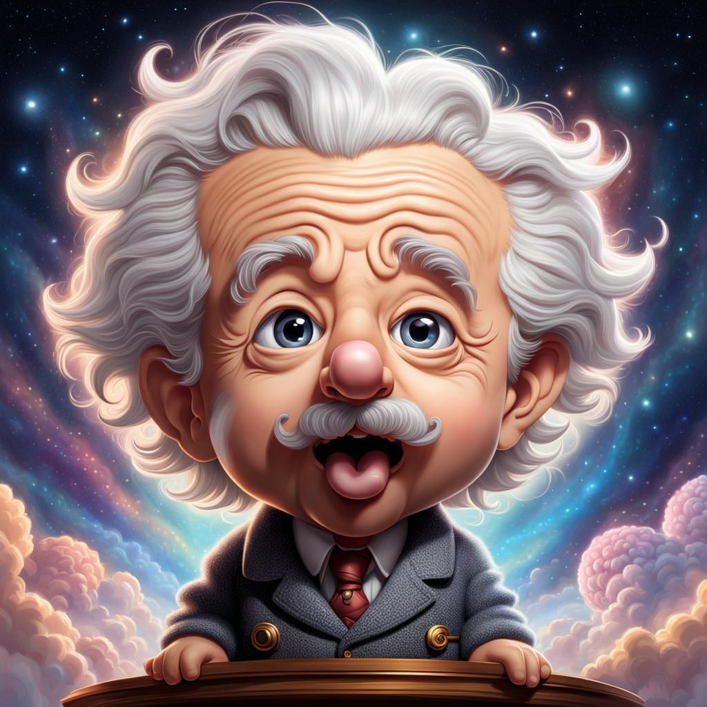 Chibi Einstein Illustration in Fantasy Style