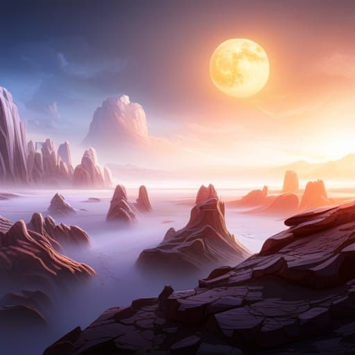 Fantastical Moonfall in Detailed Matte Painting Style