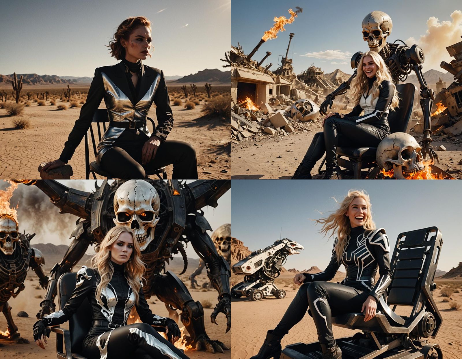 Futuristic Woman in Desert with Skull Creature