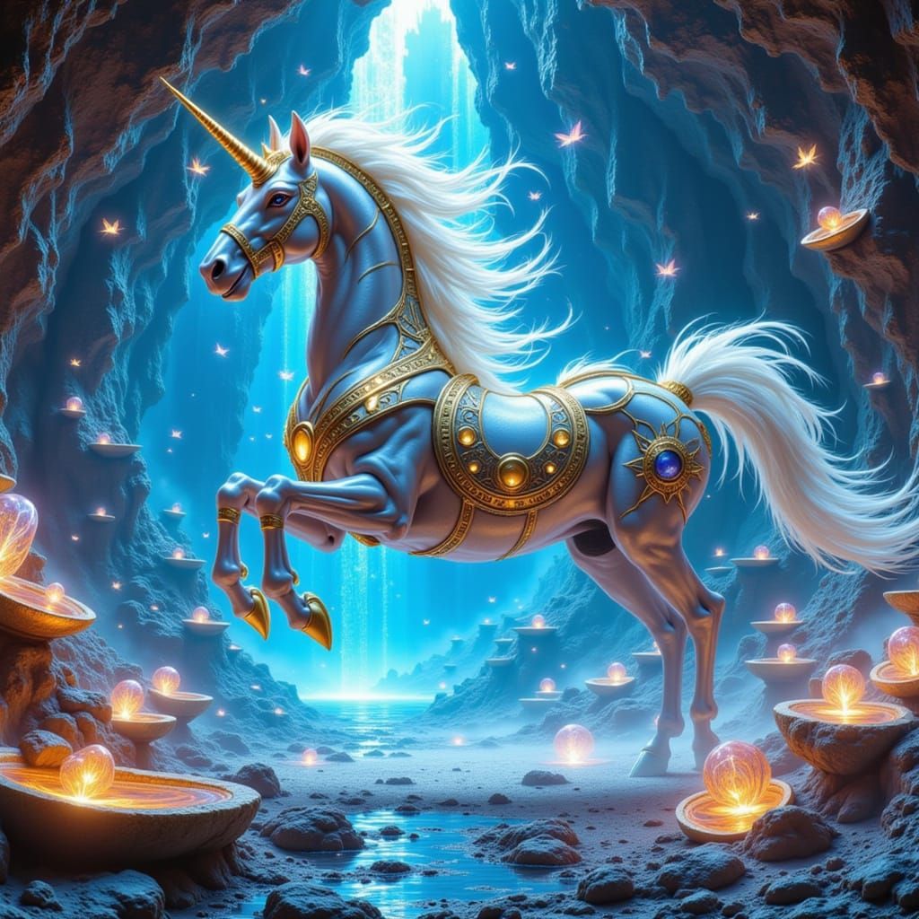 Centaur in Crystal Cavern with Bioluminescent Armor