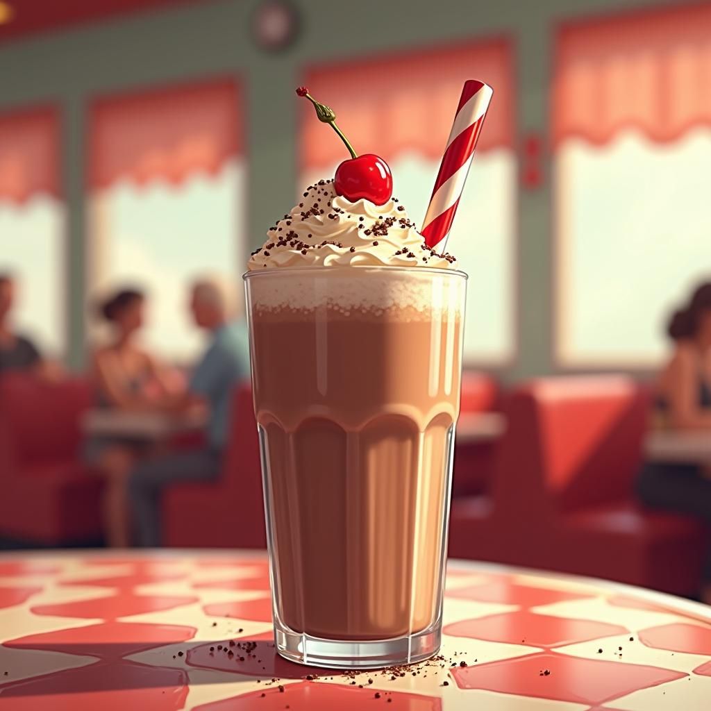Chocolate Milkshake with Cherry in Retro Diner Style