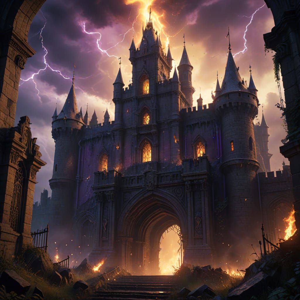 Gothic Castle Under Siege in Hyperdetailed Dark Fantasy Art