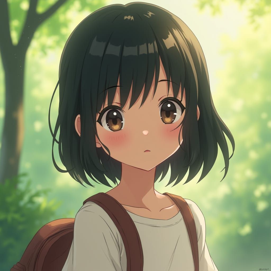 Anime-Style Portrait of a Girl with Black Hair