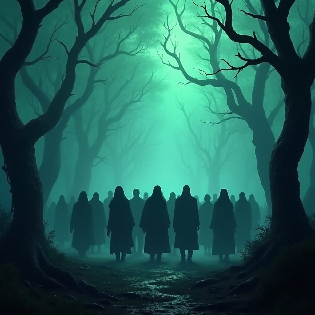 Mystical Forest of Faceless Figures