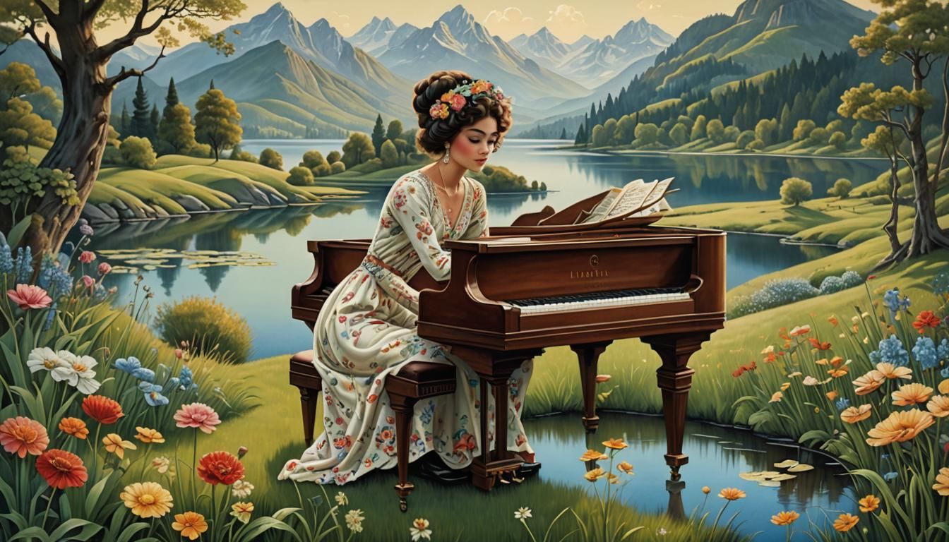 Fantasy Piano in Nature: Bohemian Vintage Style