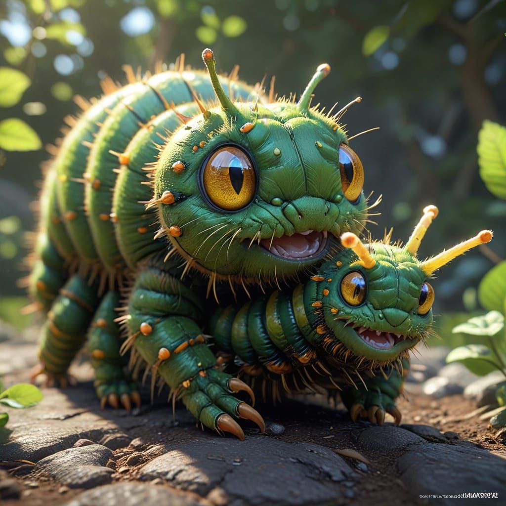 Excited Caterpillar in Detailed 3D Anime Art
