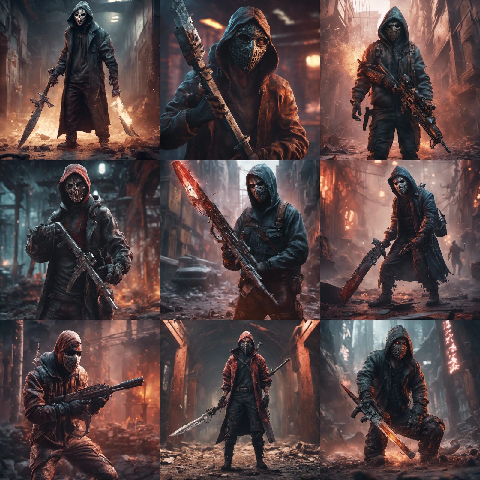 Masked Killer with Blade: Detailed Matte Painting