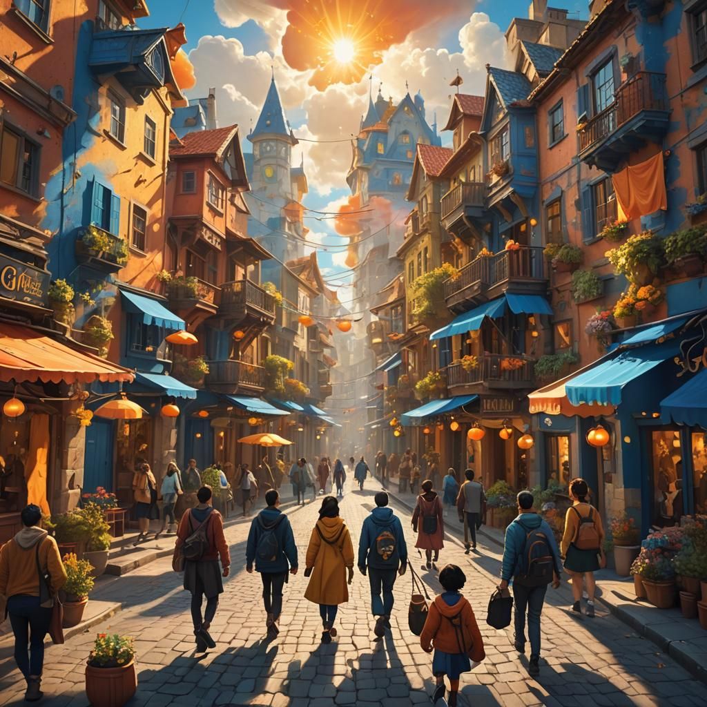 Colorful Townscape in Fantasy Concept Art Style