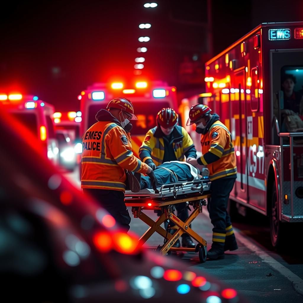 Emergency Responders Aid Accident Victim in Dramatic Scene