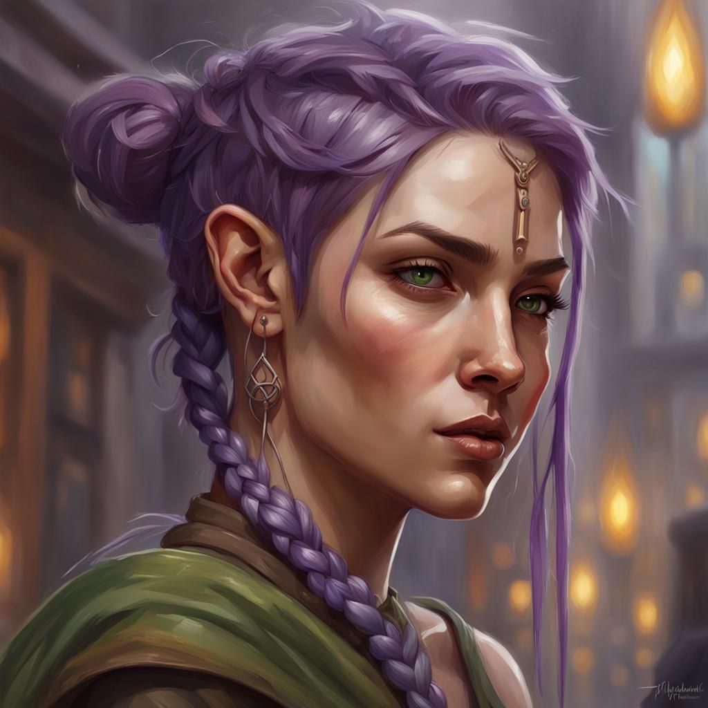 Wood Elf Monk in City, Oil Painting Style
