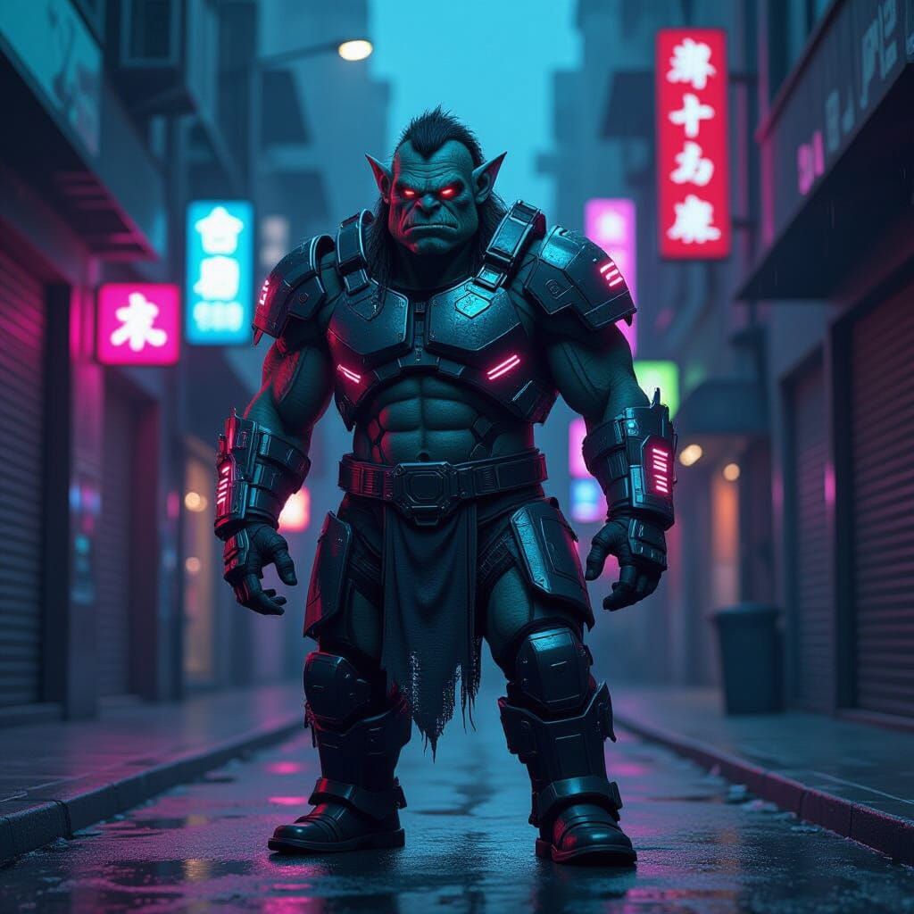 Cyberpunk Troll in Neon-lit Alleyway