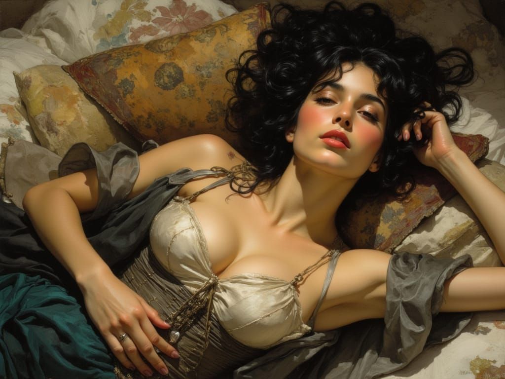 Sensual Priestess in Golden Hour Oil Painting