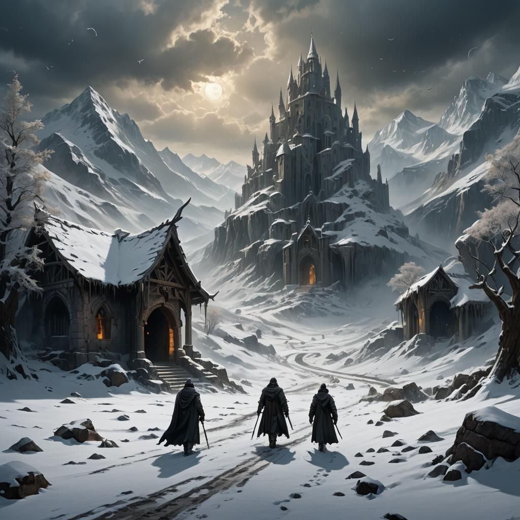 Lone Wanderer in Snowy Mountain Landscape