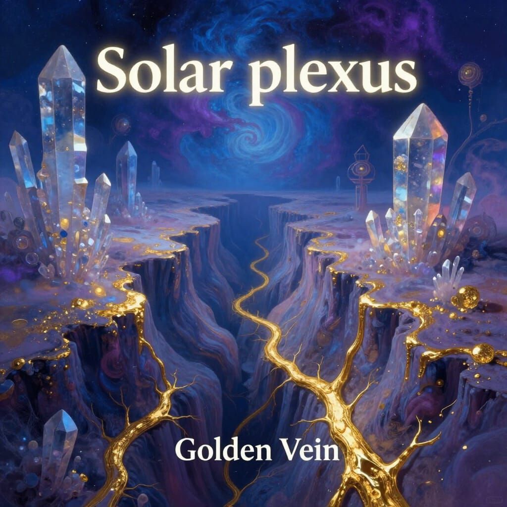 Golden Vein Planet Crevasse with Bioluminescent Glow