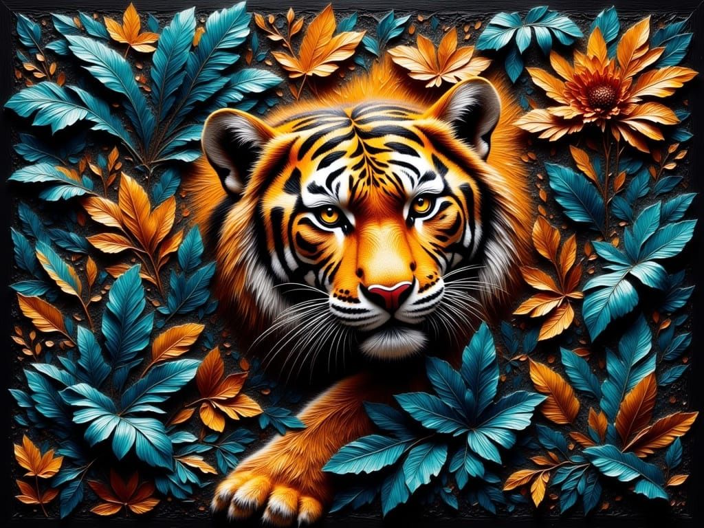 Luxury Tiger Portrait in Impasto Oil Painting Style