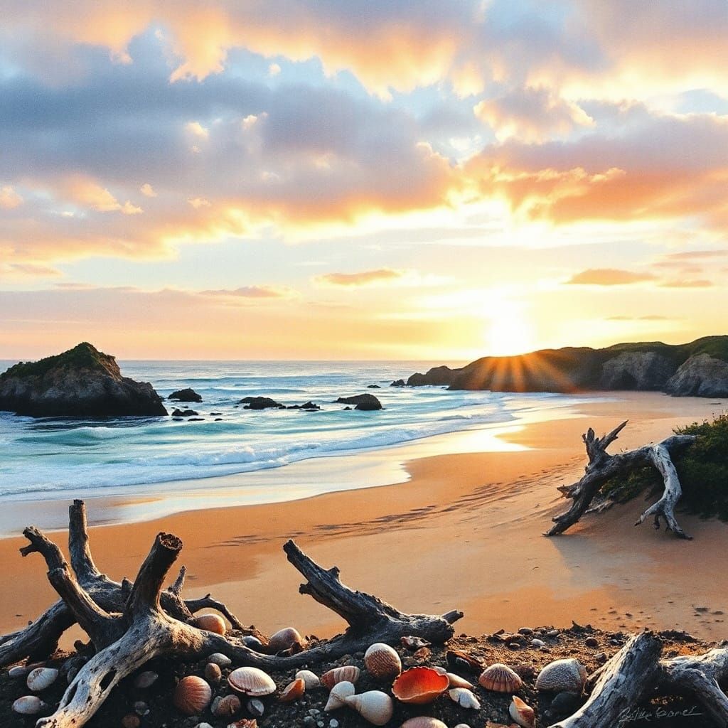 Coastal Sunrise in Expressionist-Abstract Style