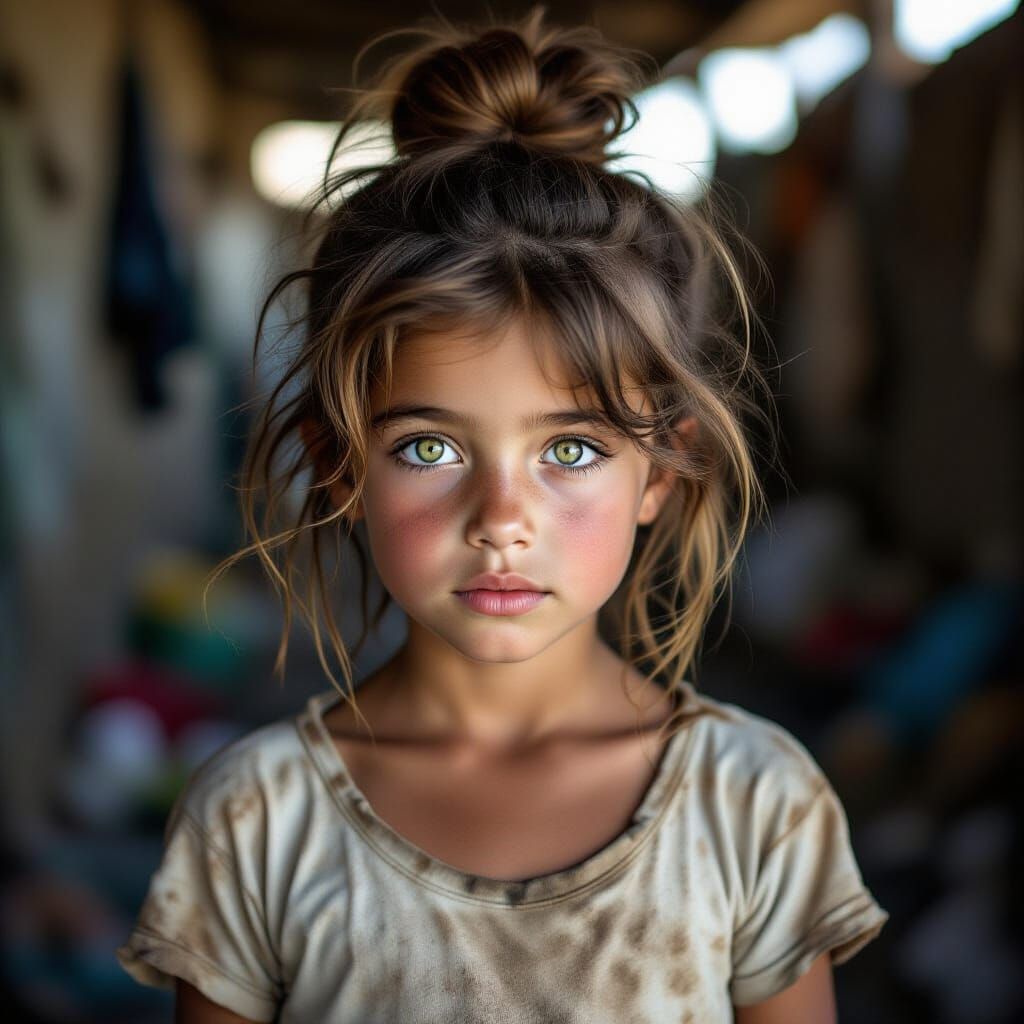 Refugee Girl Portrait in Photorealistic Style