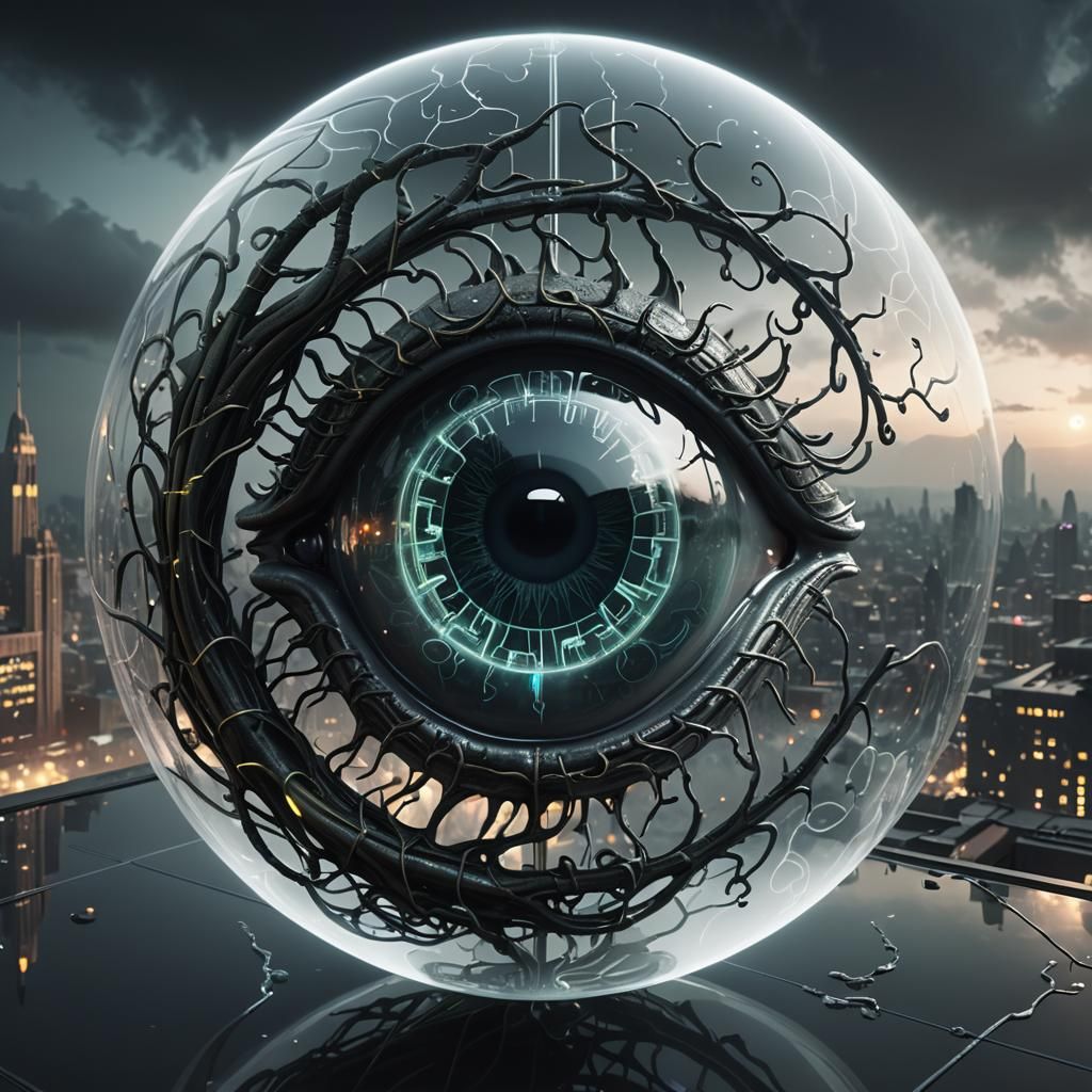 Cybergothic Eye and Brain in Glass, 3D Render