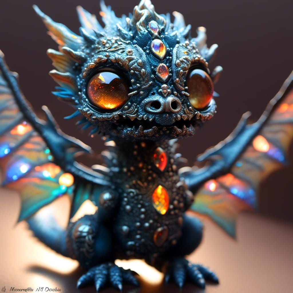 Labradorite Crystal Dragon Hatchling with Lava Droplets