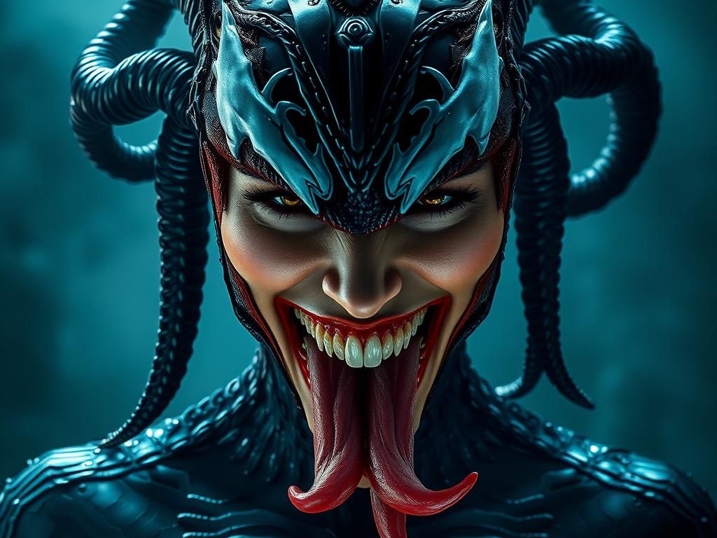 Sinister Symbiote Woman with Bioluminescent Tongue