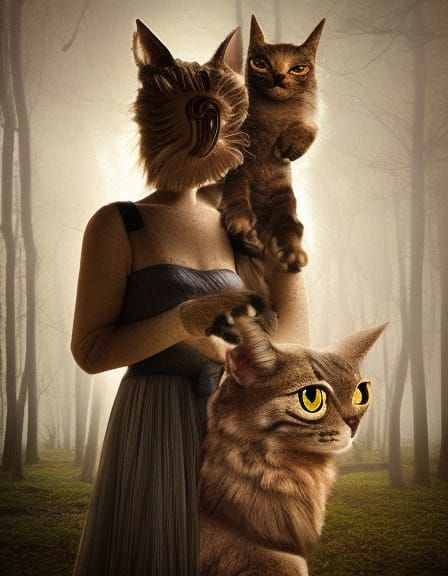 Fairytale Girl with Animals in Magic Realism Style