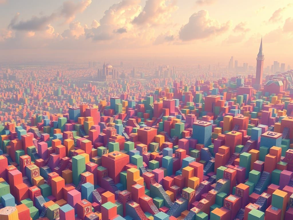 Kidcore Tessellation: Infinite Staircases and Cityscape