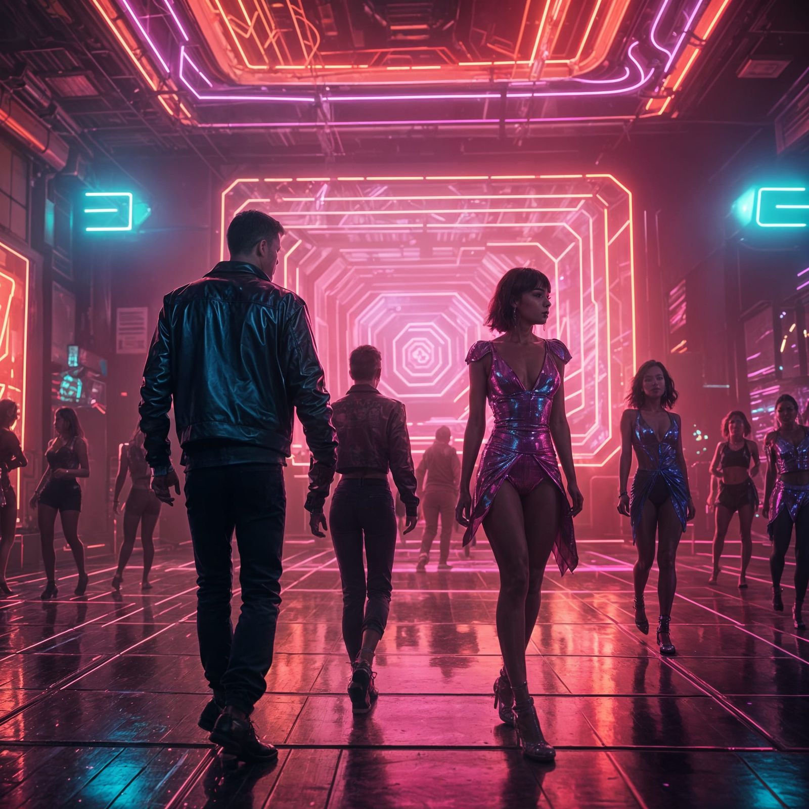 Vibrant Disco Dance Floor in Neon Colors