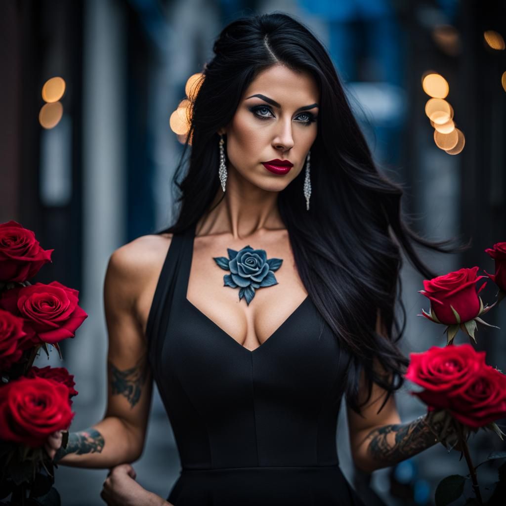 Woman with Rose Tattoo in Professional Photography Style