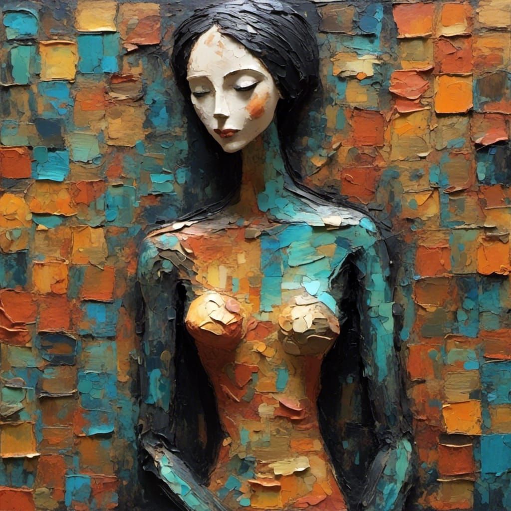 Steampunk Figure on Multicolored Metal Tiles