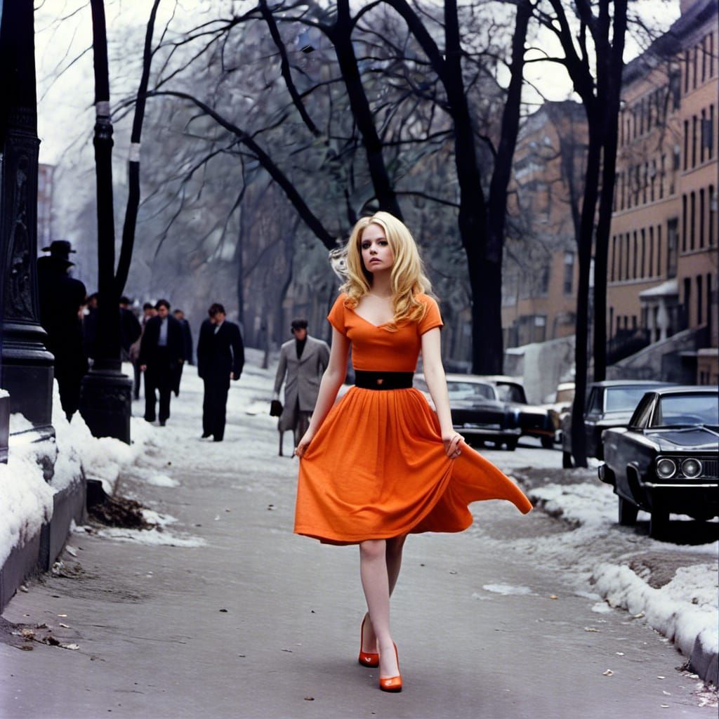 Woman in Orange Dress, Classic Hollywood Glamour