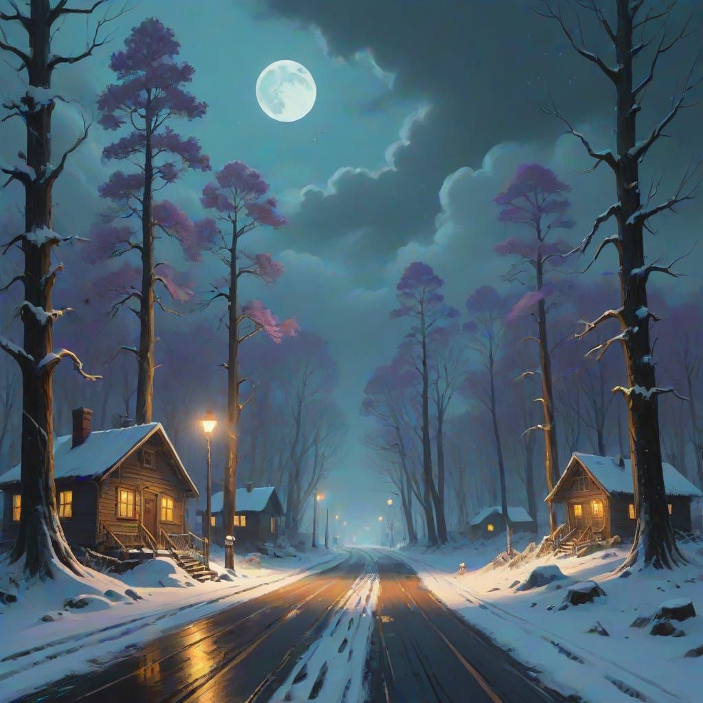 Ethereal Winter Forest at Night