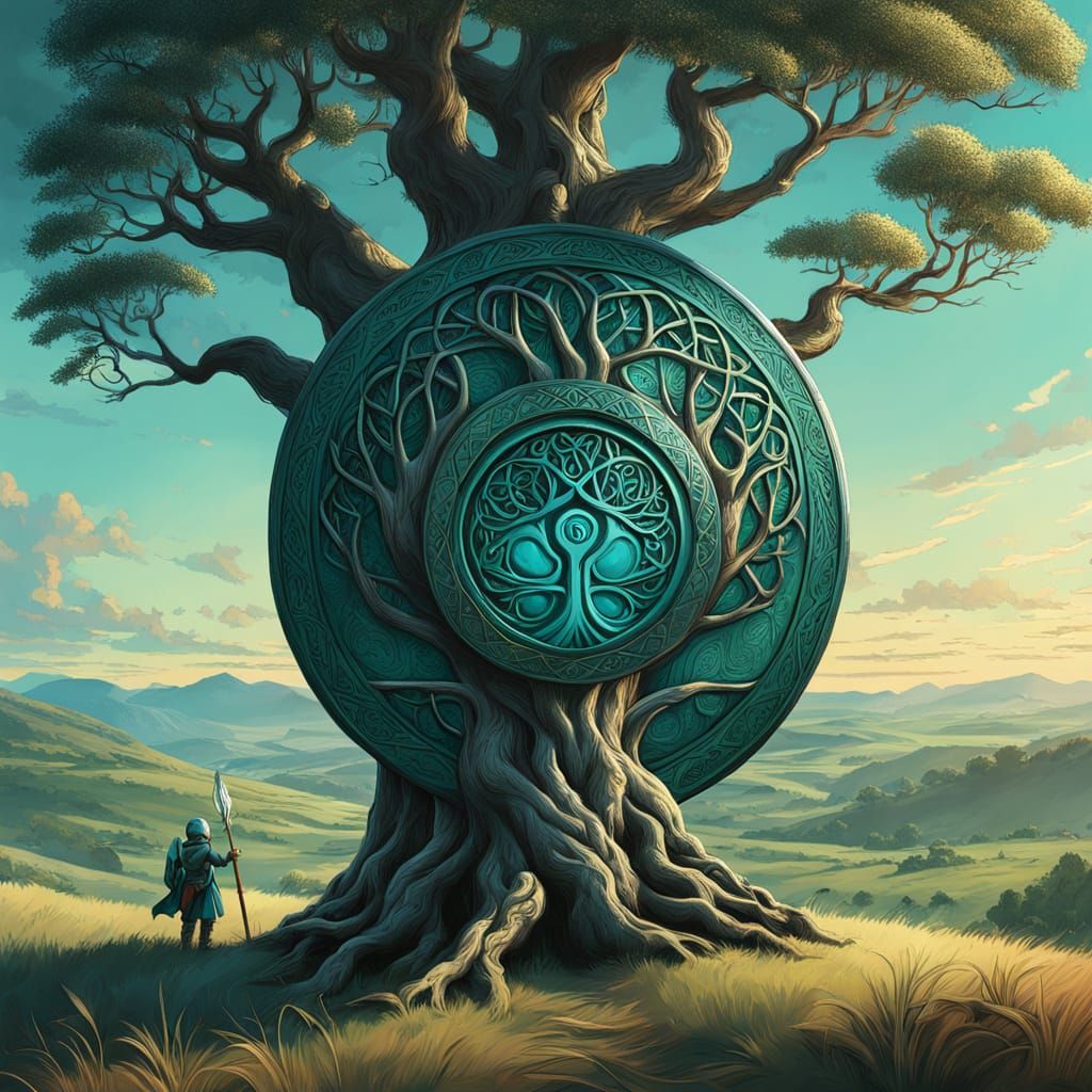 Majestic Celtic Tree of Life in a Serene Countryside