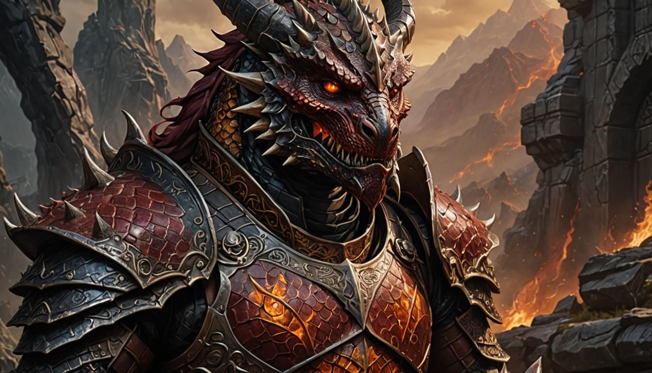 Dragonborn Warrior Portrait in Fantasy Concept Art Style
