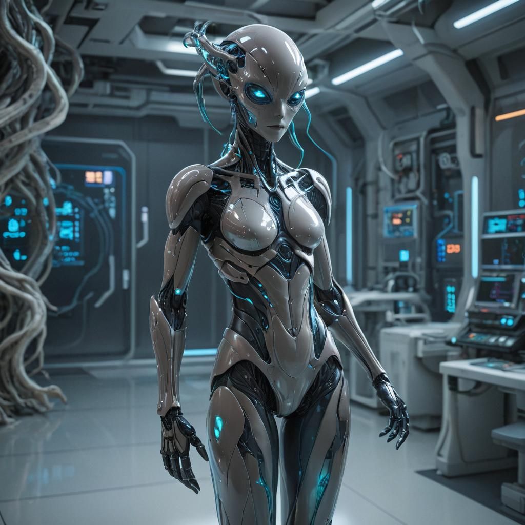 Alien Life-Form in Futuristic Lab, Vibrant 3D Anime Art