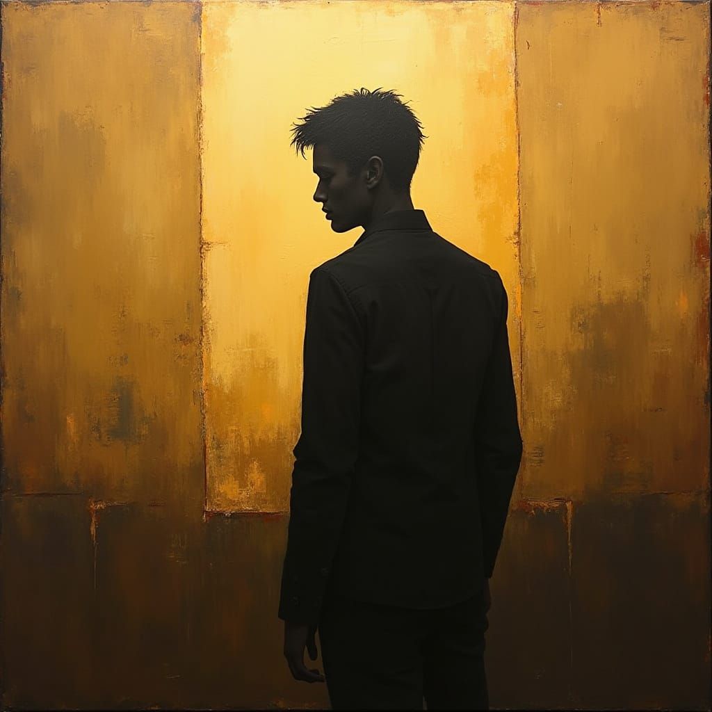Meditative Figure in Golden Light, Inspired by Abstract Expr...