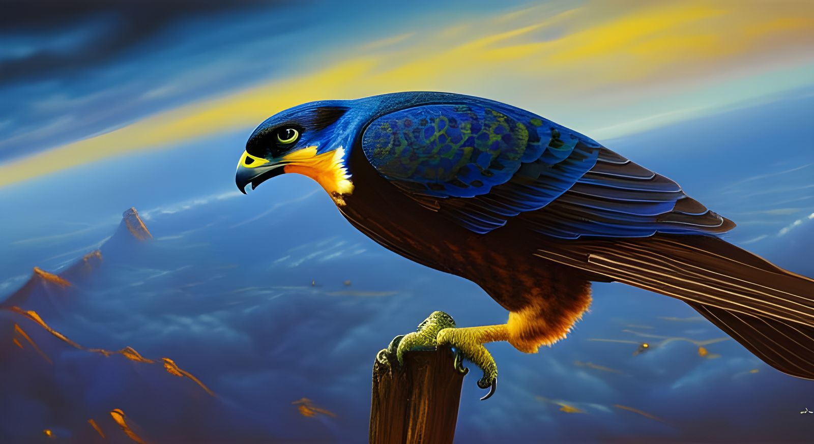Cyberpunk Peregrine Falcon in Colorful Impasto Landscape