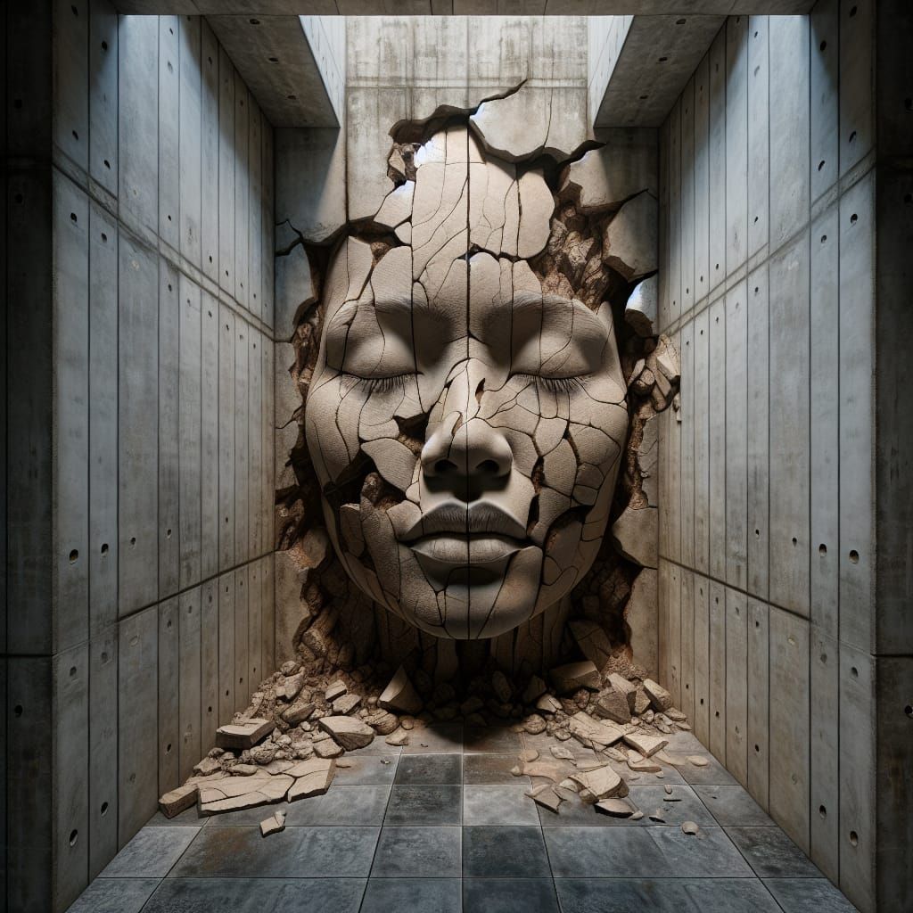 South Asian Woman's Face Emerges From Stone Hallway