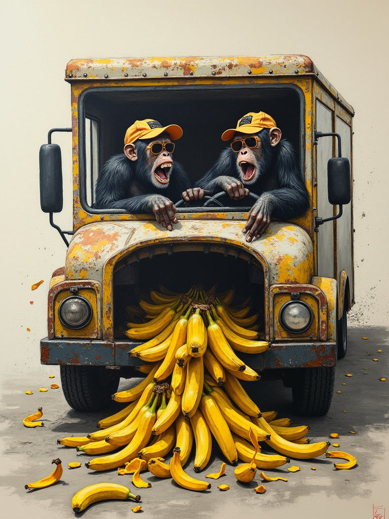 Chimpanzees Driving Banana-Filled Van: A Chaotic Charcoal Dr...